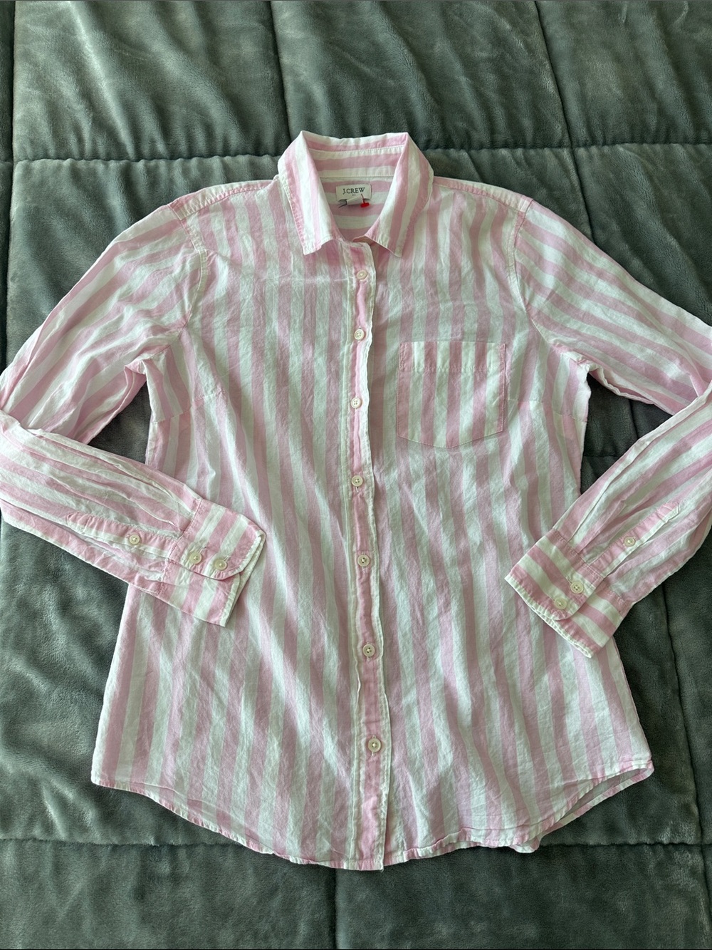 J. Crew Pink and White Striped button down Shirt Lightweight Cotton - Picture 6 of 16